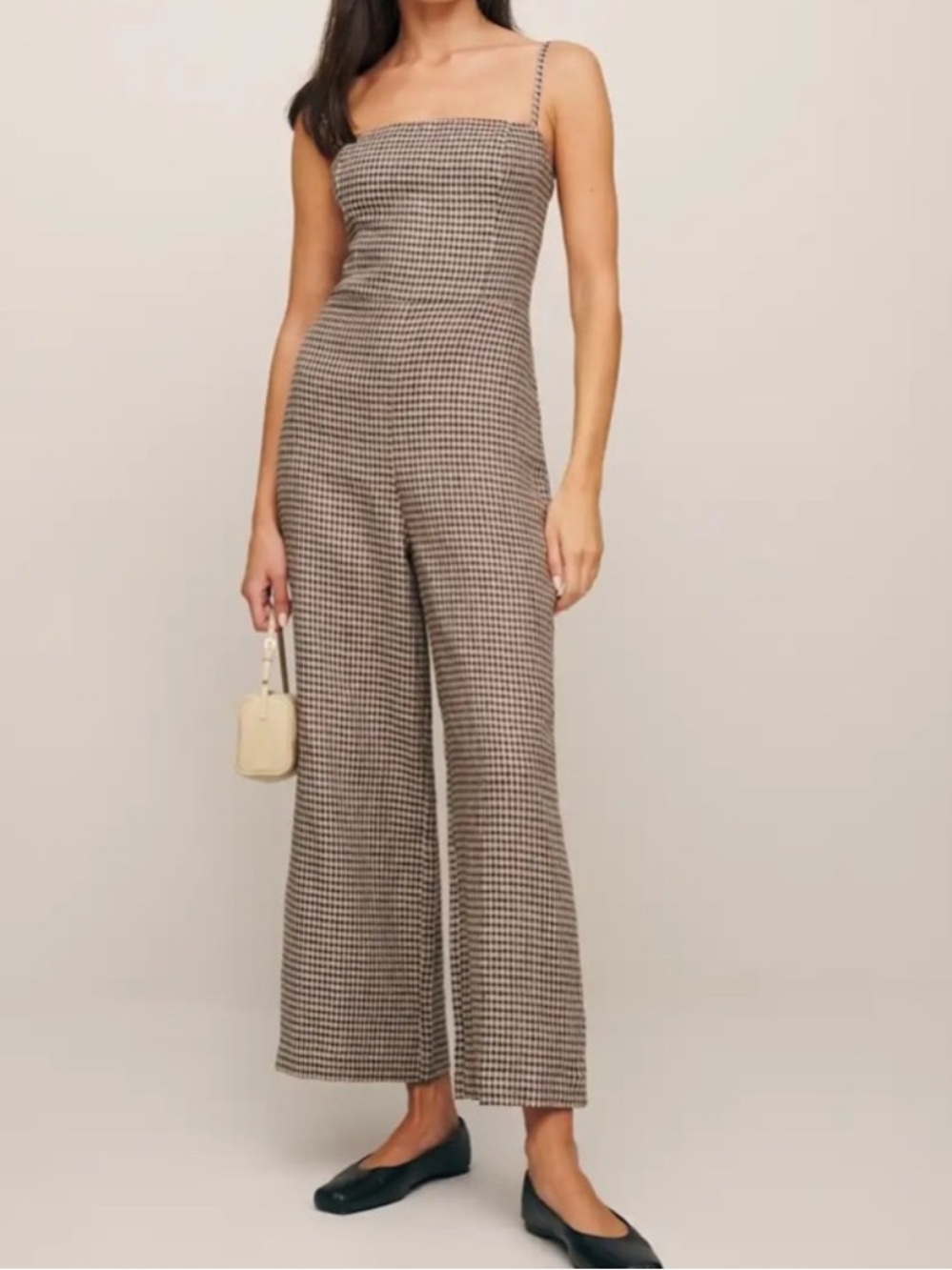 Reformation Overland Linen Jumpsuit Tartan Brown 8